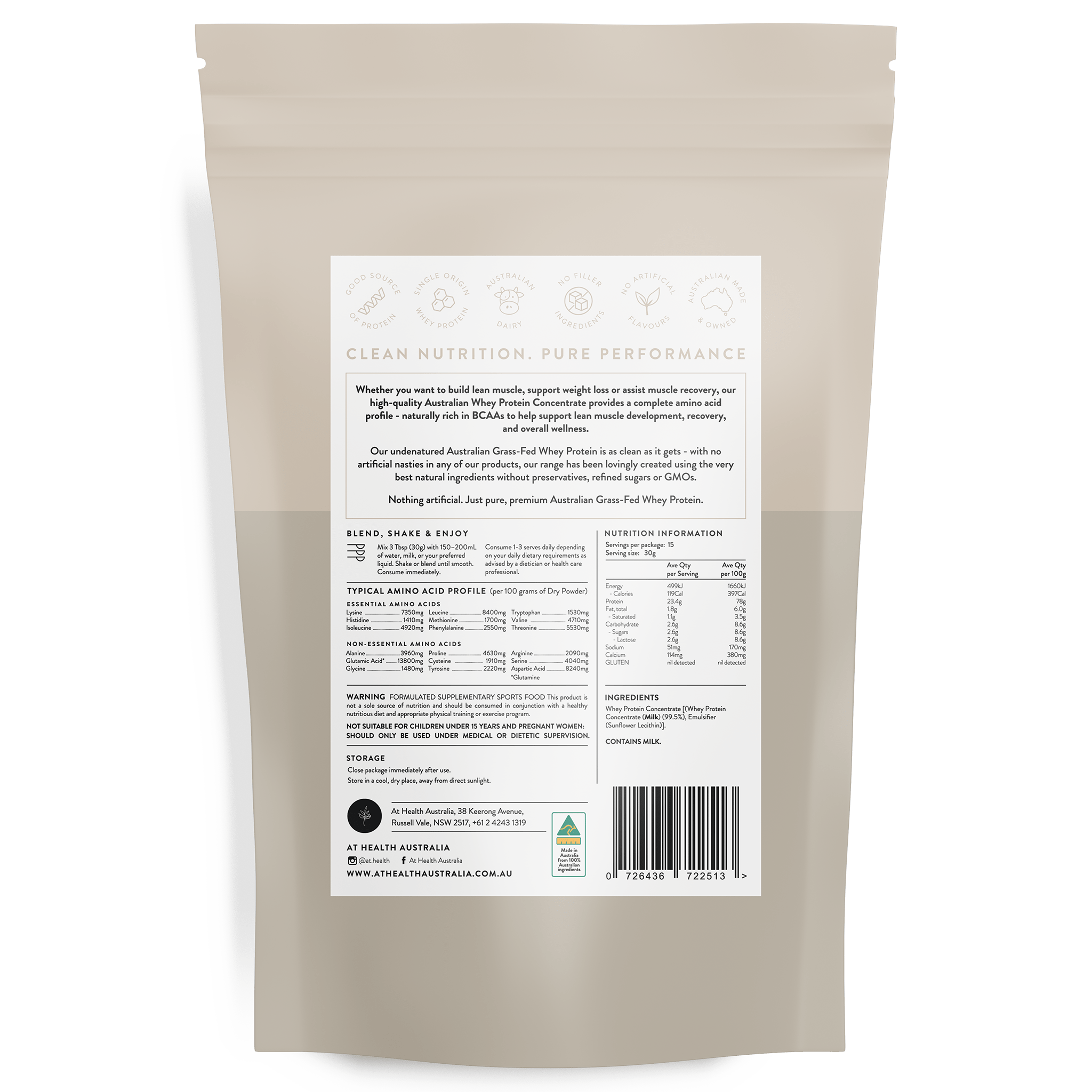 At Health Australia Australian Grass-Fed Whey Protein Concentrate - Natural