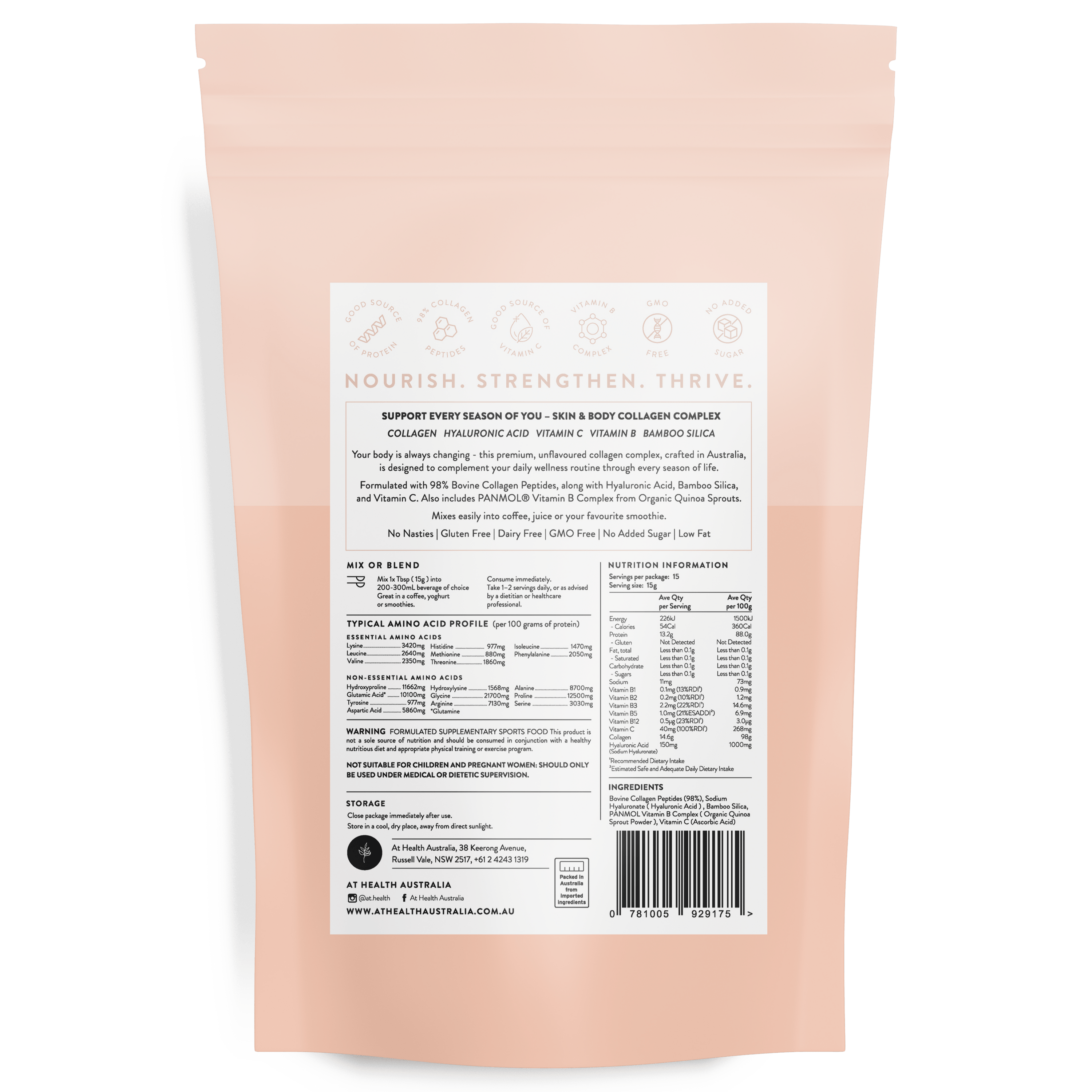 At Health Australia Collagen Blend Align+ Body Collagen Complex 225g ( 15 serves )