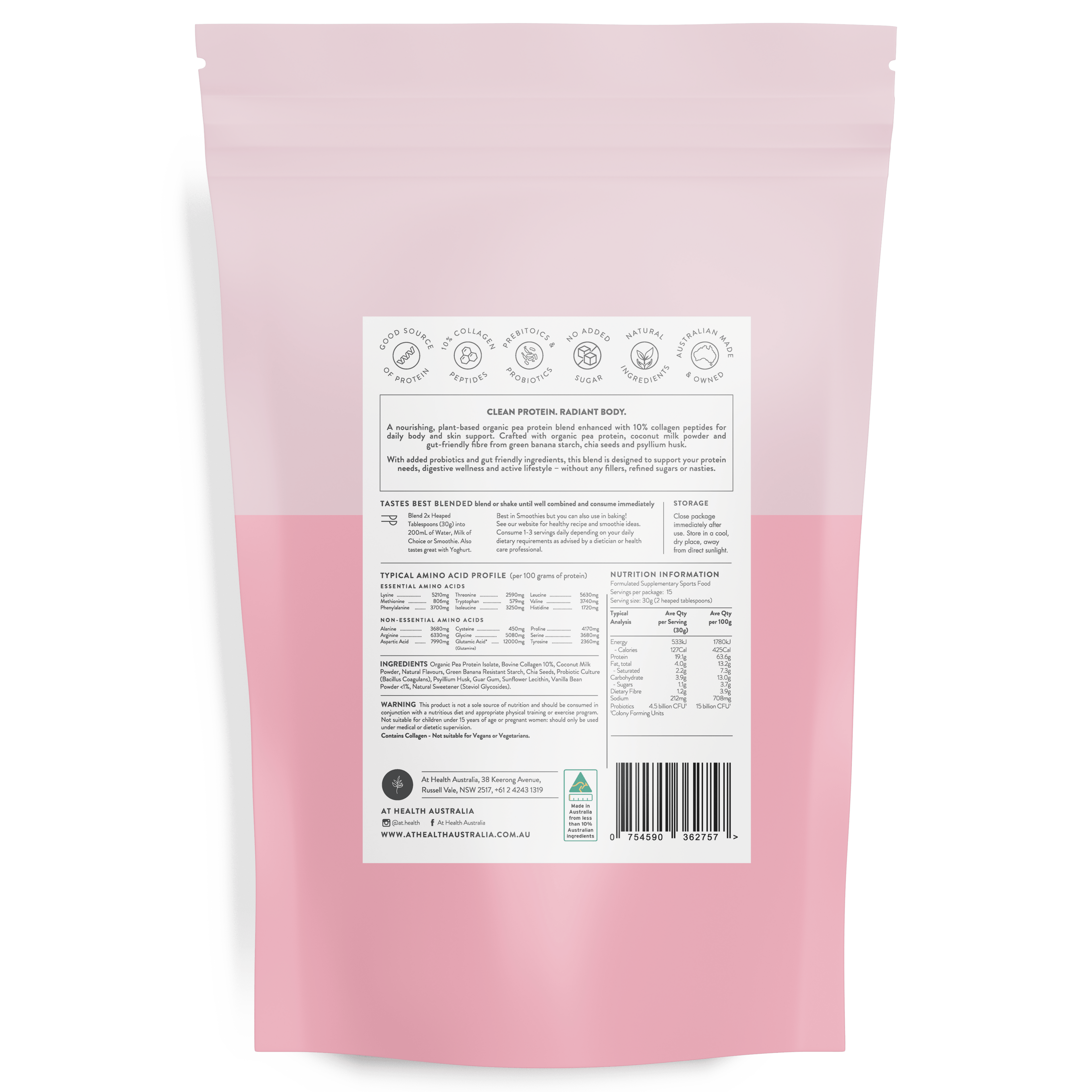 At Health Australia Collagen Protein Radiant Body Protein Powder + Collagen - Vanilla Bean