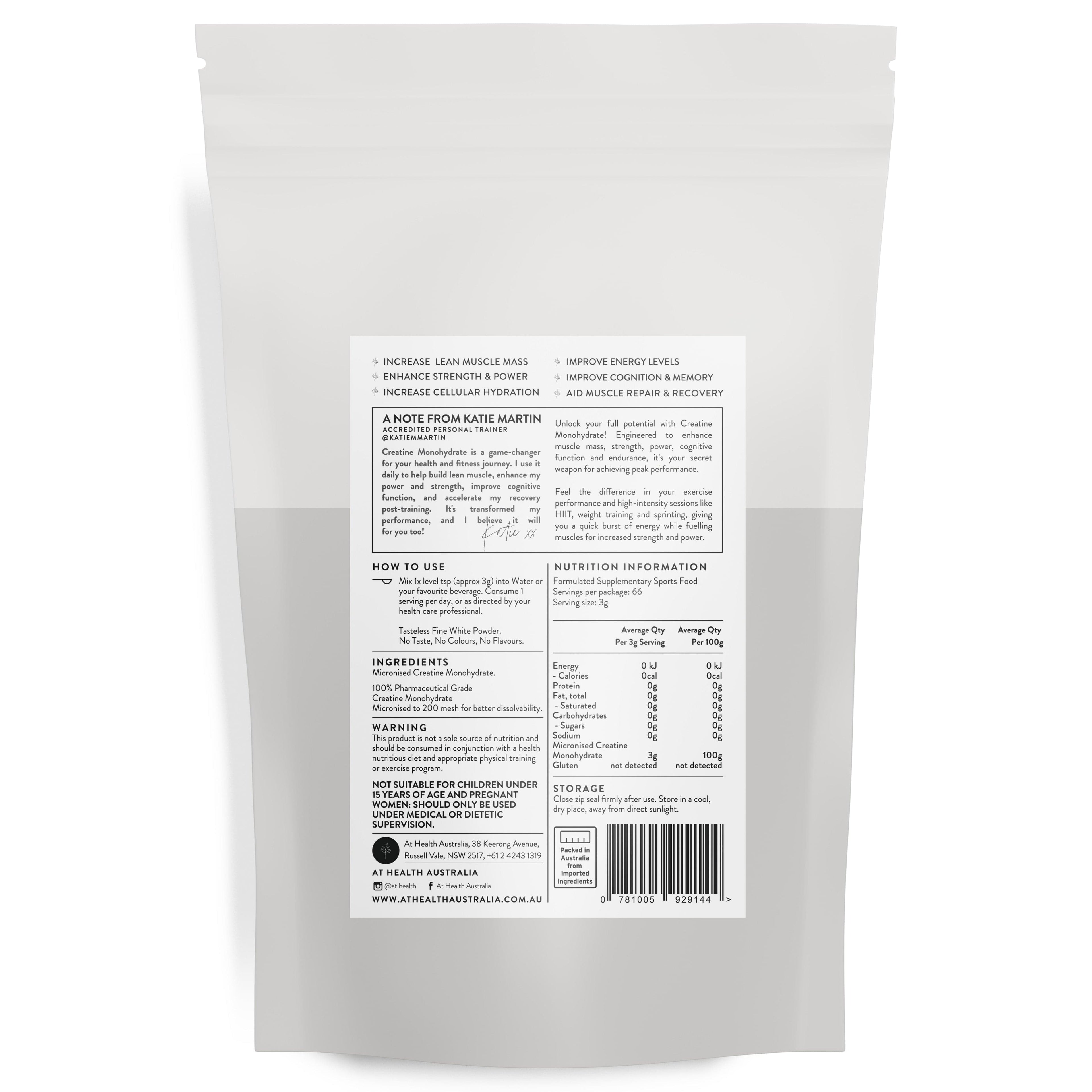 At Health Australia Health Supplement Creatine Monohydrate X Katie Martin 200g ( 66 serves )