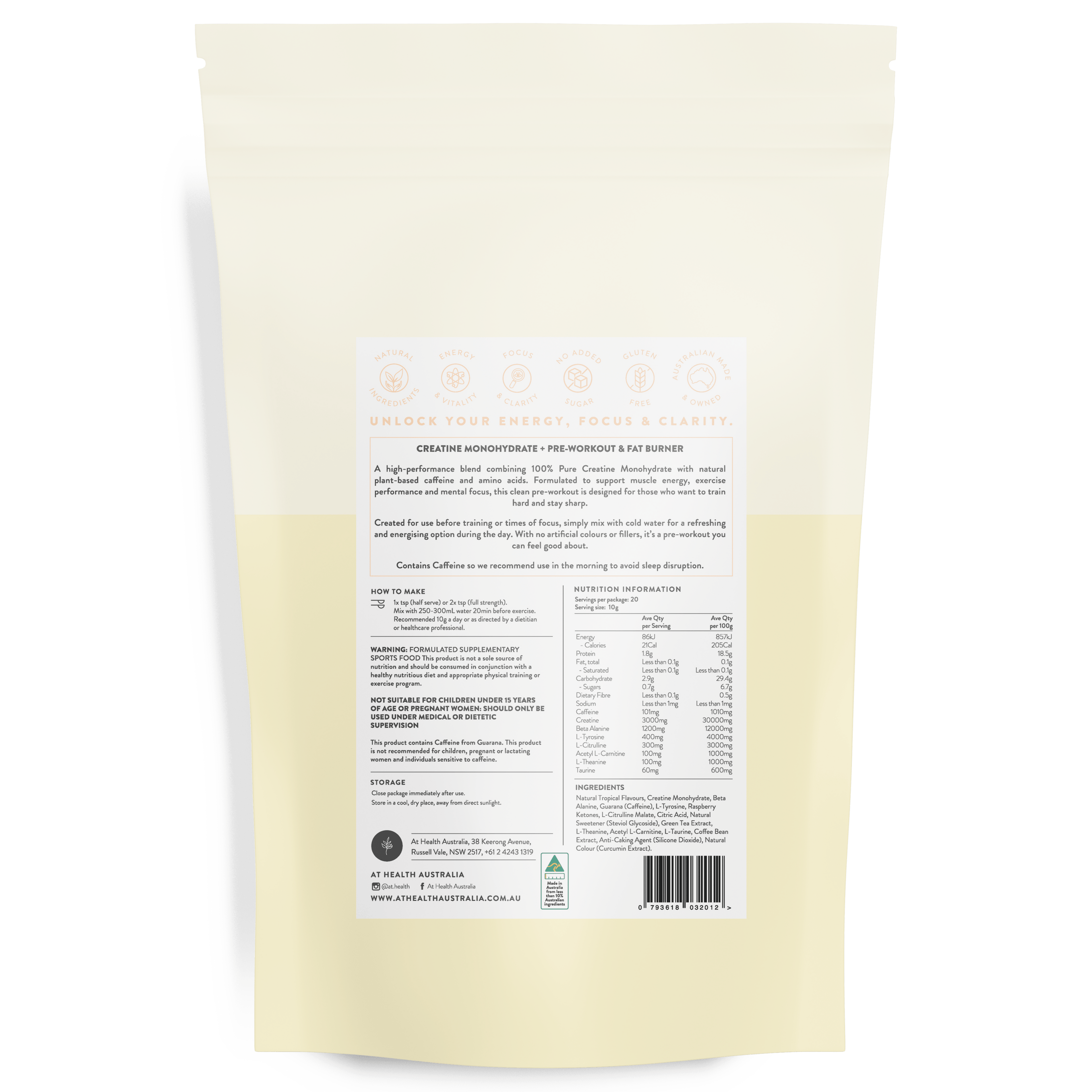 At Health Australia Health Supplement Energy+ Focus Creatine Complex - PreWorkout Blend