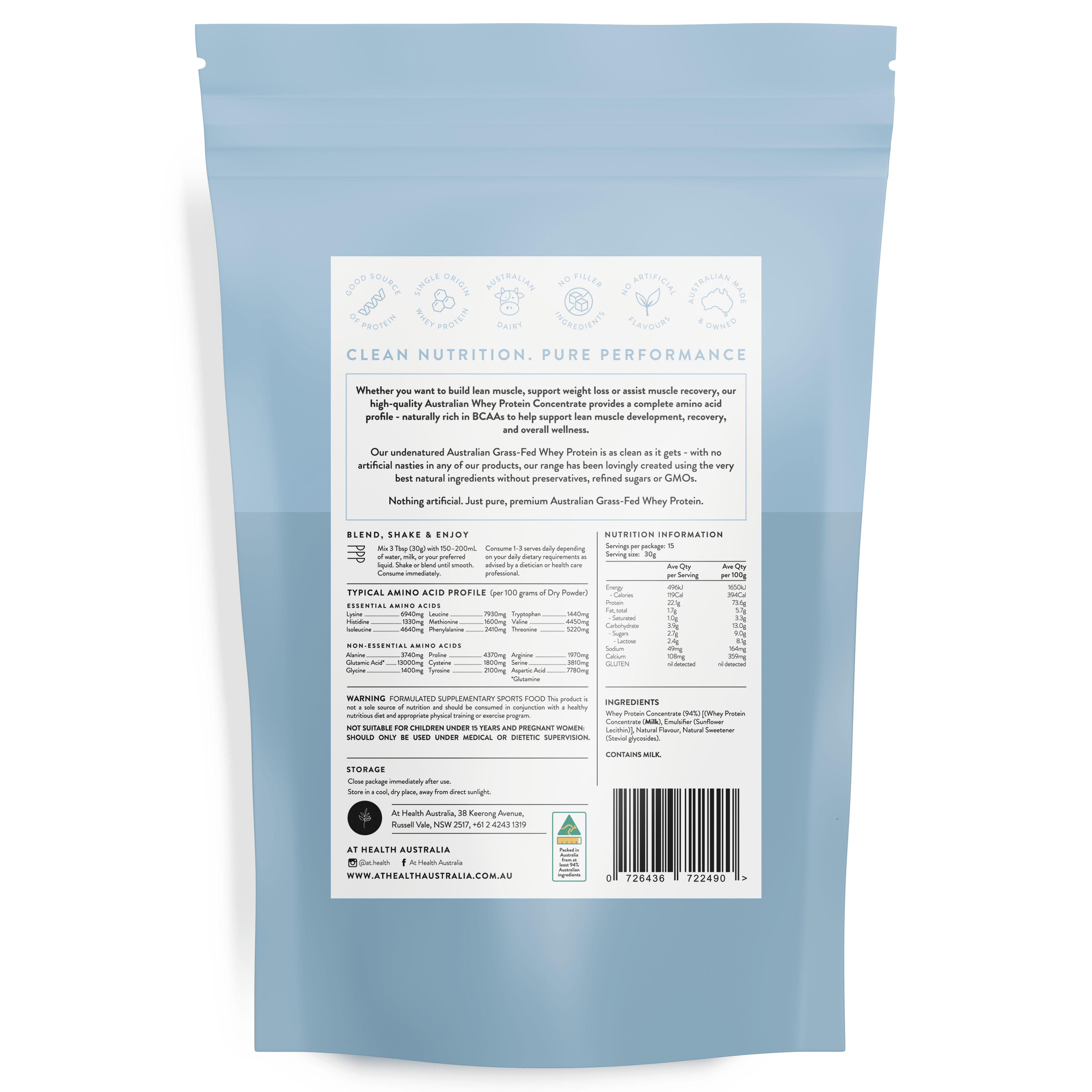 At Health Australia Pty Ltd Australian Grass-Fed Whey Protein Concentrate - Vanilla Crème