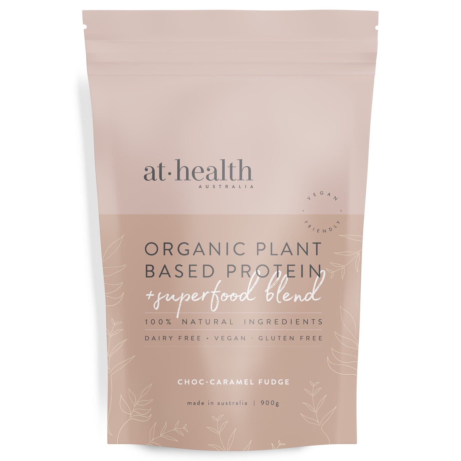 At Health Australia Vegan LARGE (900g) 30 serves Vegan Organic Plant Based Protein Powder - Choc-Caramel Fudge