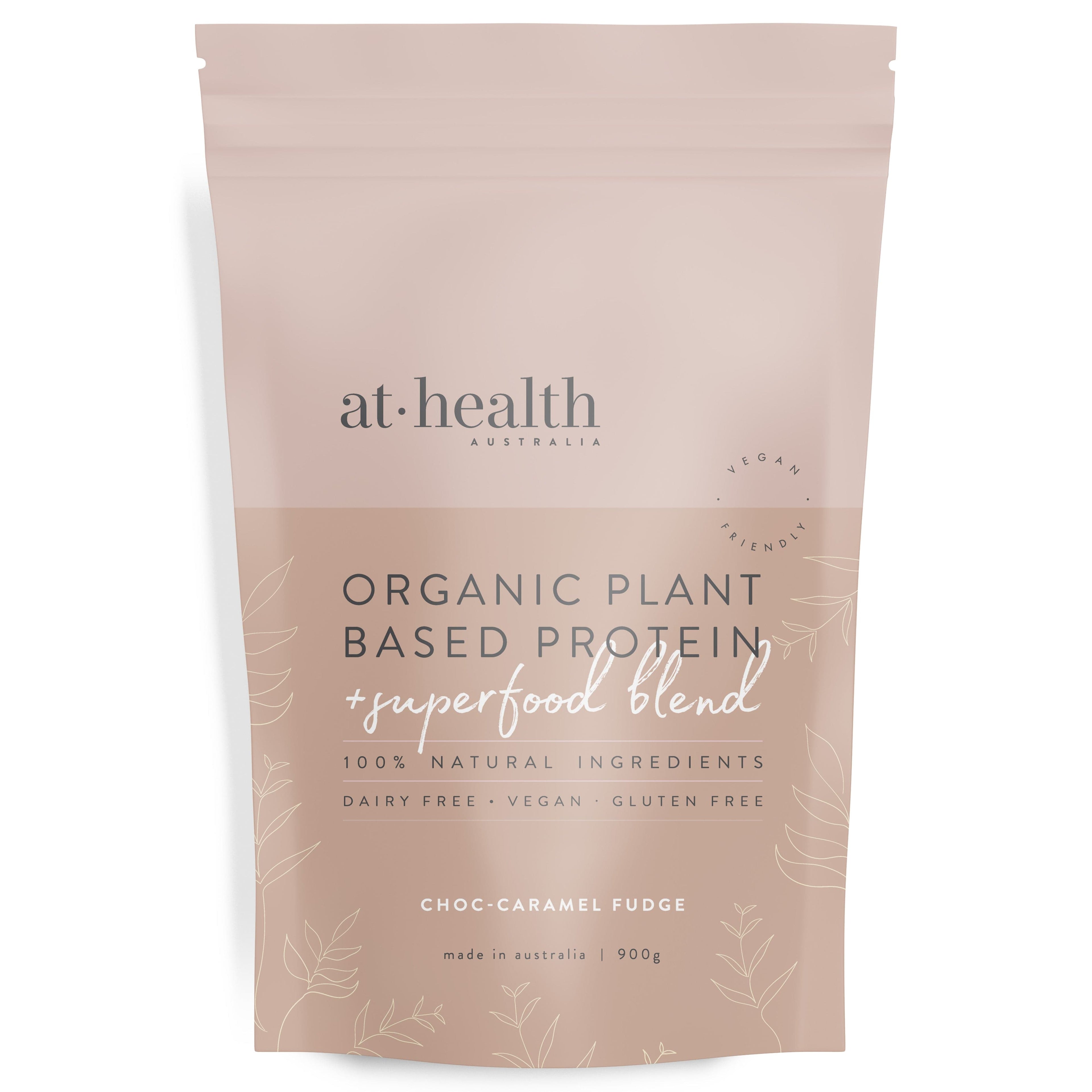 At Health Australia Vegan LARGE (900g) 30 serves Vegan Organic Plant Based Protein Powder - Choc-Caramel Fudge