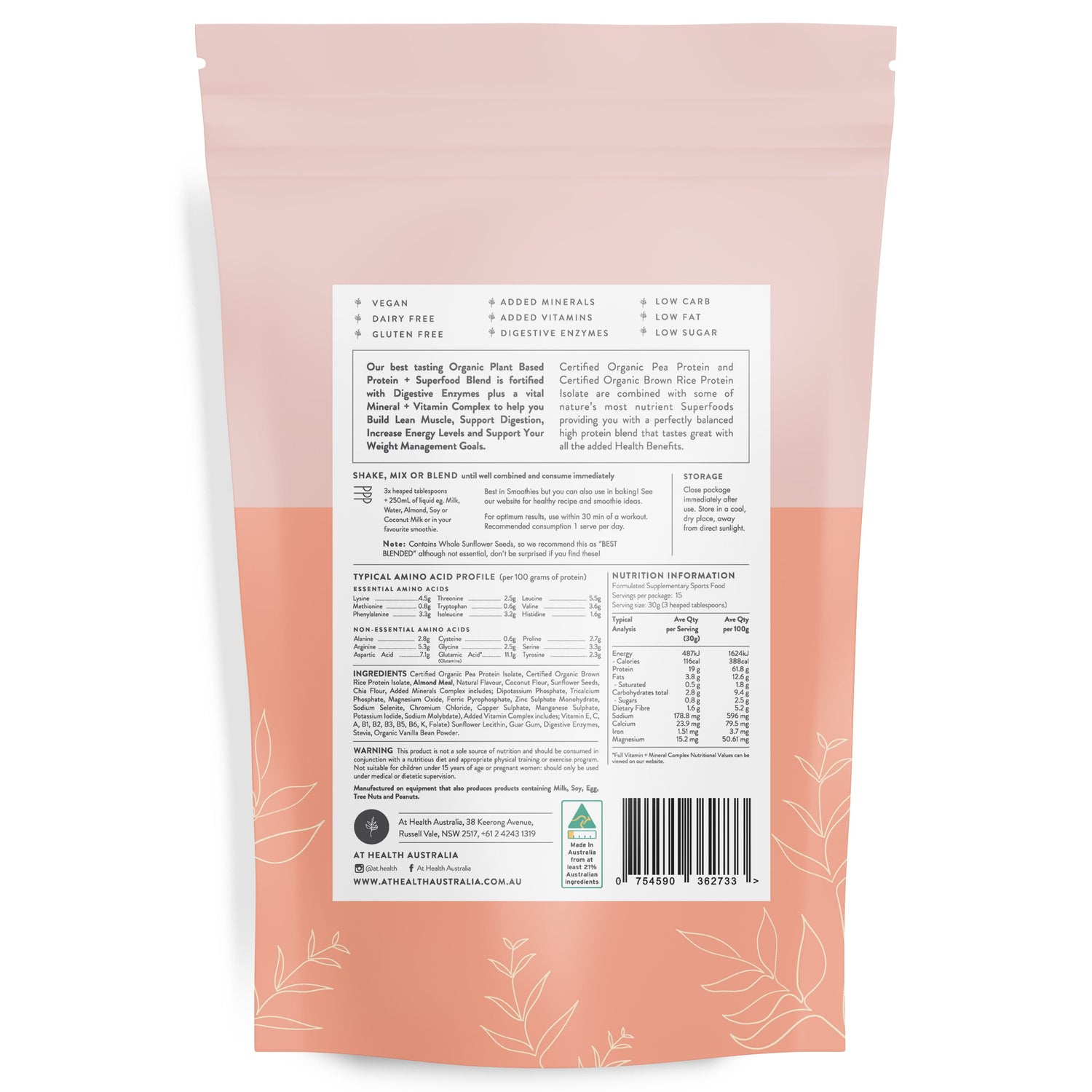 At Health Australia Vegan Vegan Organic Plant Based Protein Powder - Vanilla & Almond