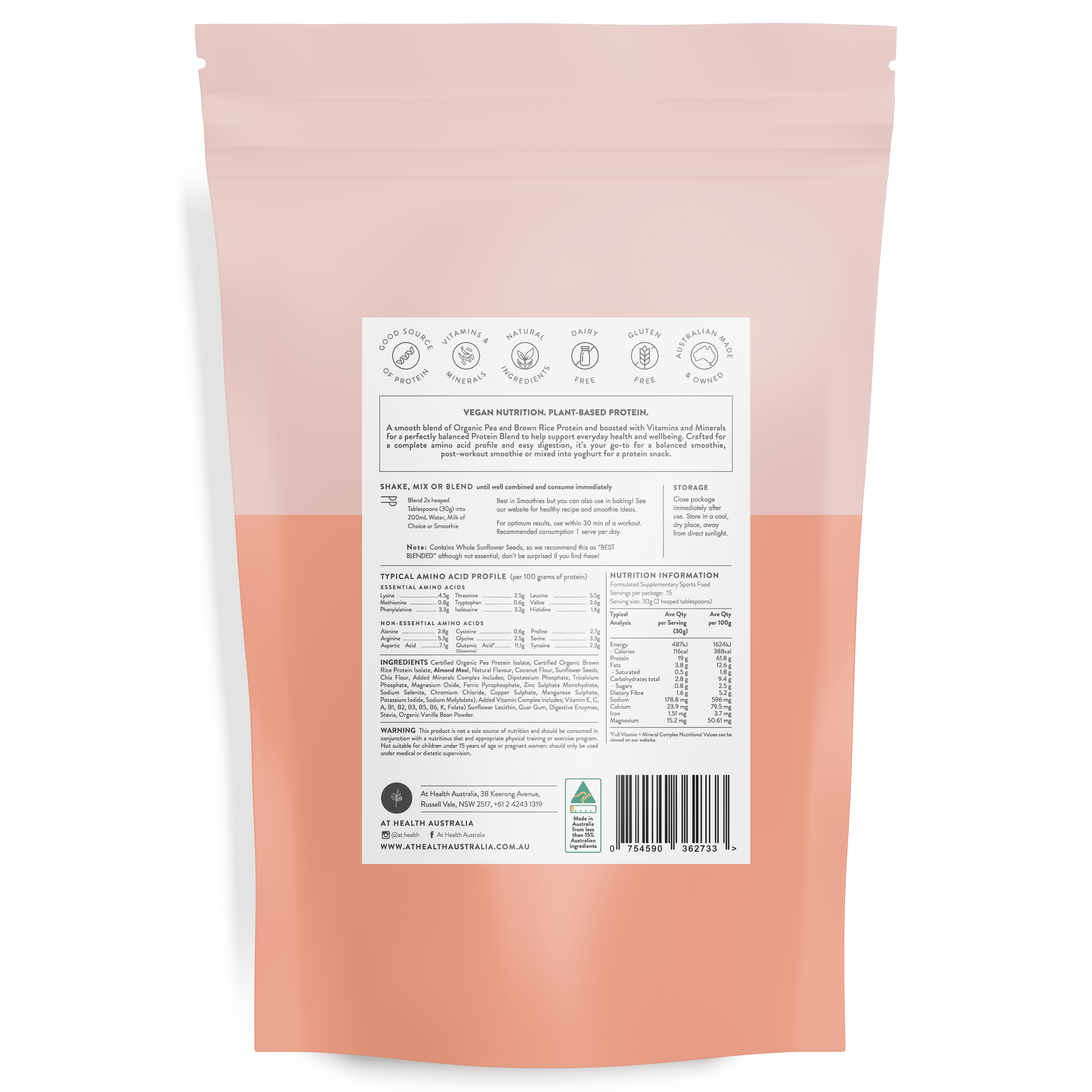 At Health Australia Vegan Vegan Organic Plant Based Protein Powder - Vanilla & Almond