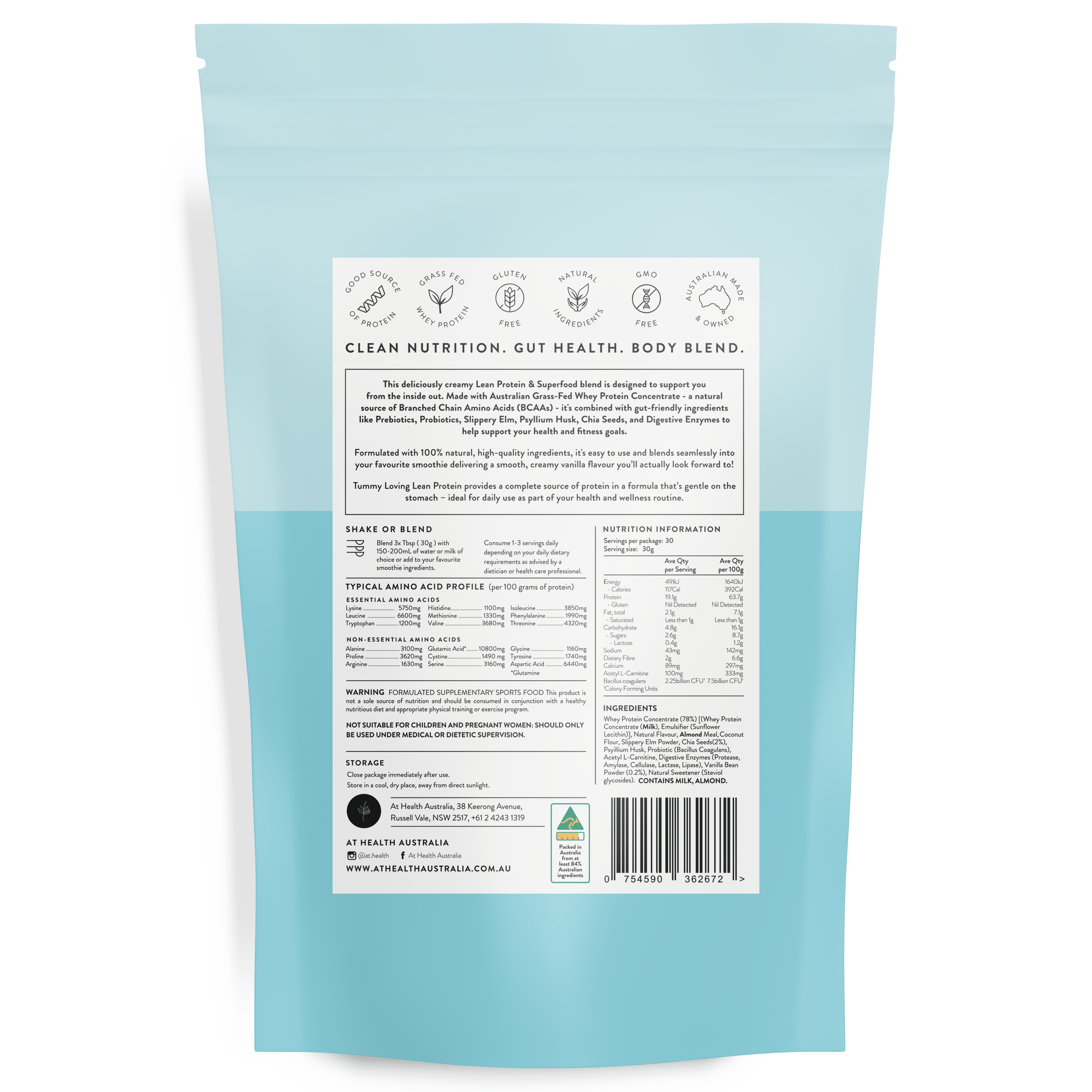 At Health Australia Whey Tummy Loving Lean Protein - Vanilla Bean & Chia