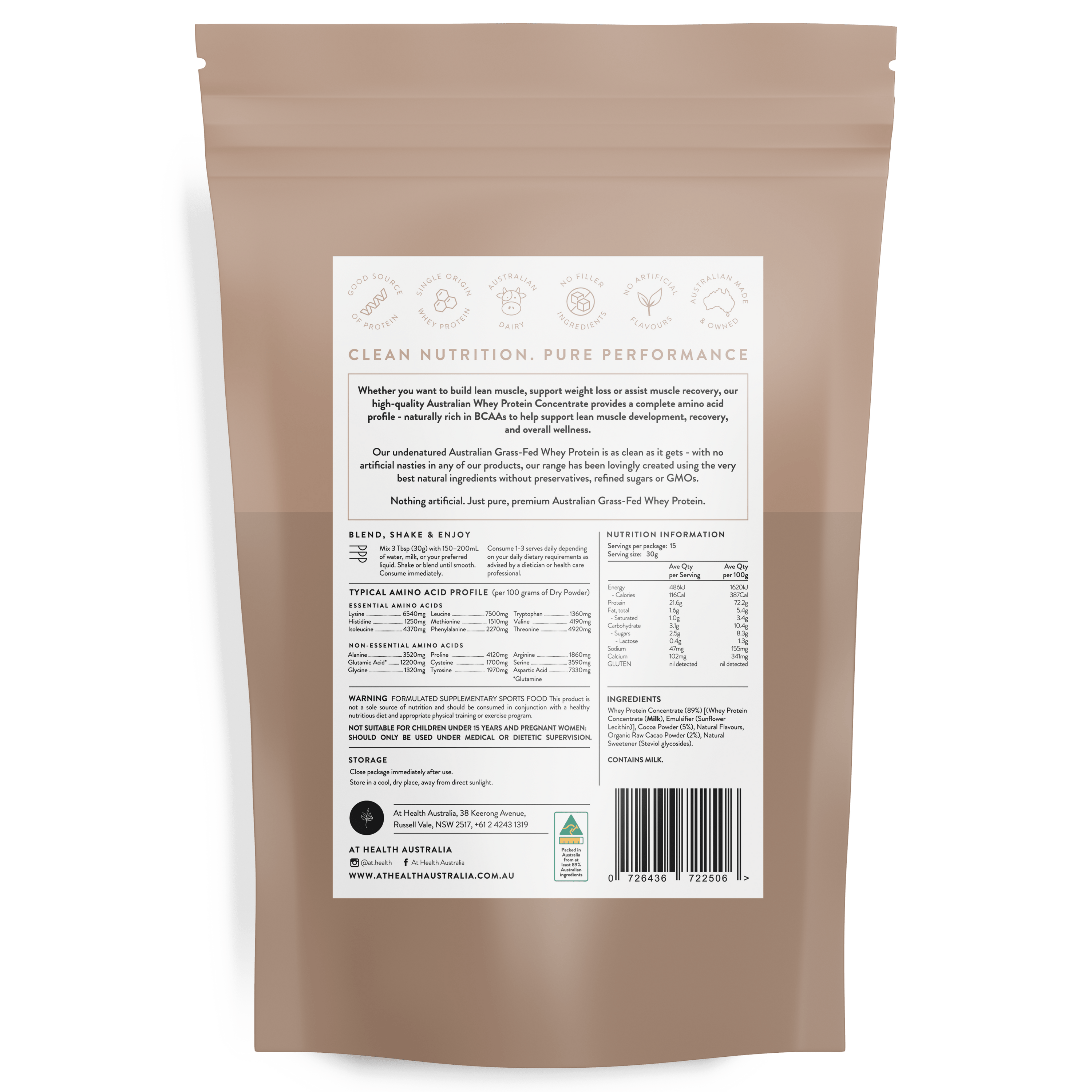 At Health Australia Australian Grass-Fed Whey Protein Concentrate - Choc Crème