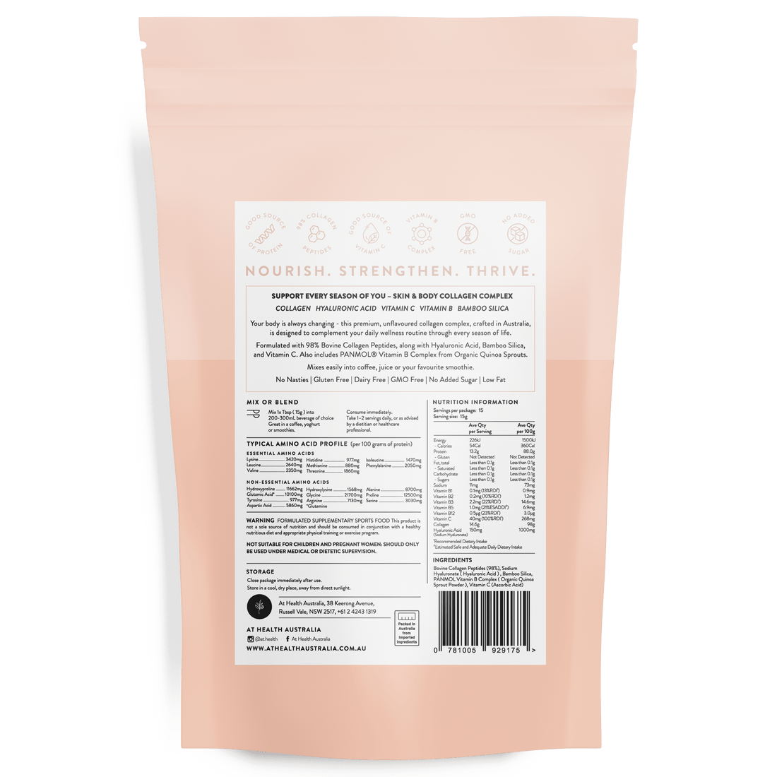 At Health Australia Collagen Blend Align+ Body Collagen Complex 225g ( 15 serves )