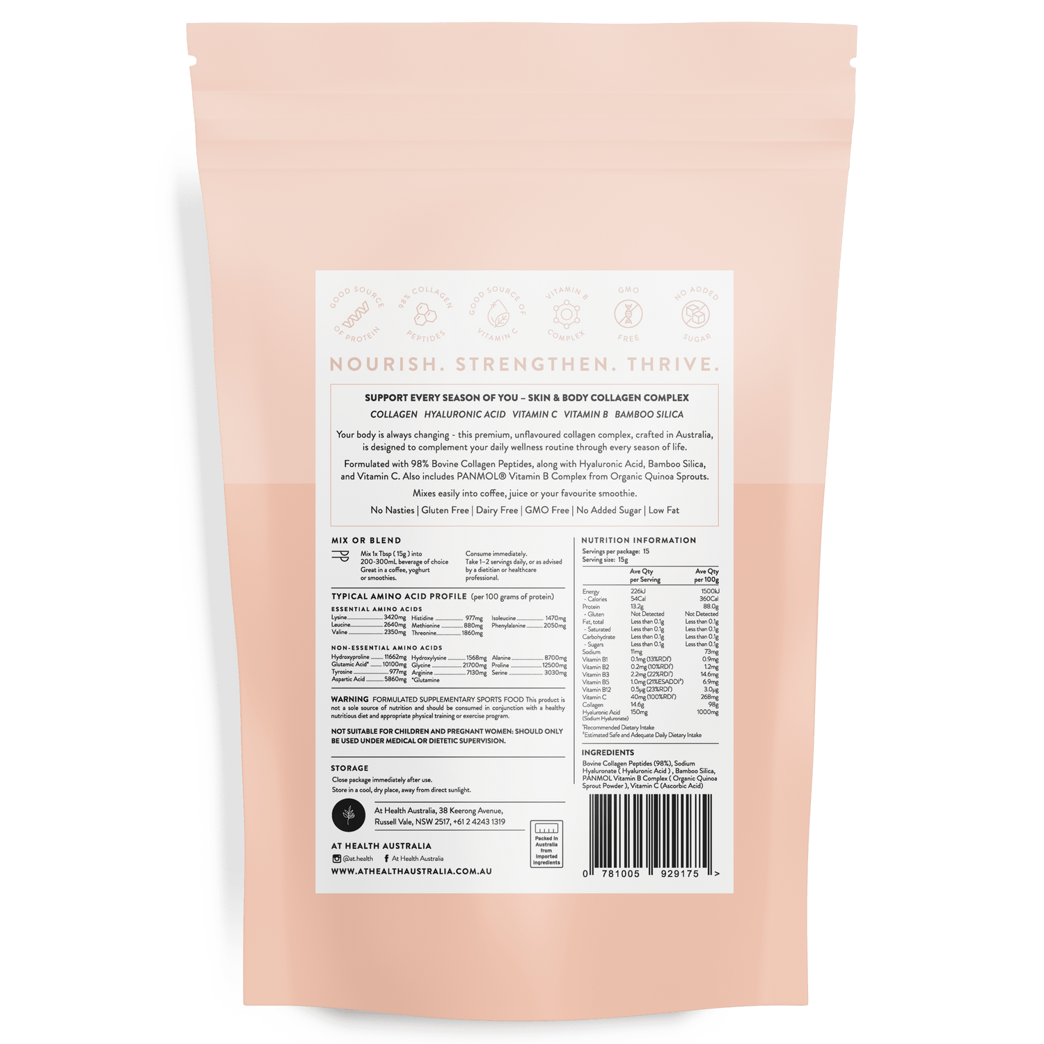 At Health Australia Collagen Blend Align+ Body Collagen Complex 225g ( 15 serves )