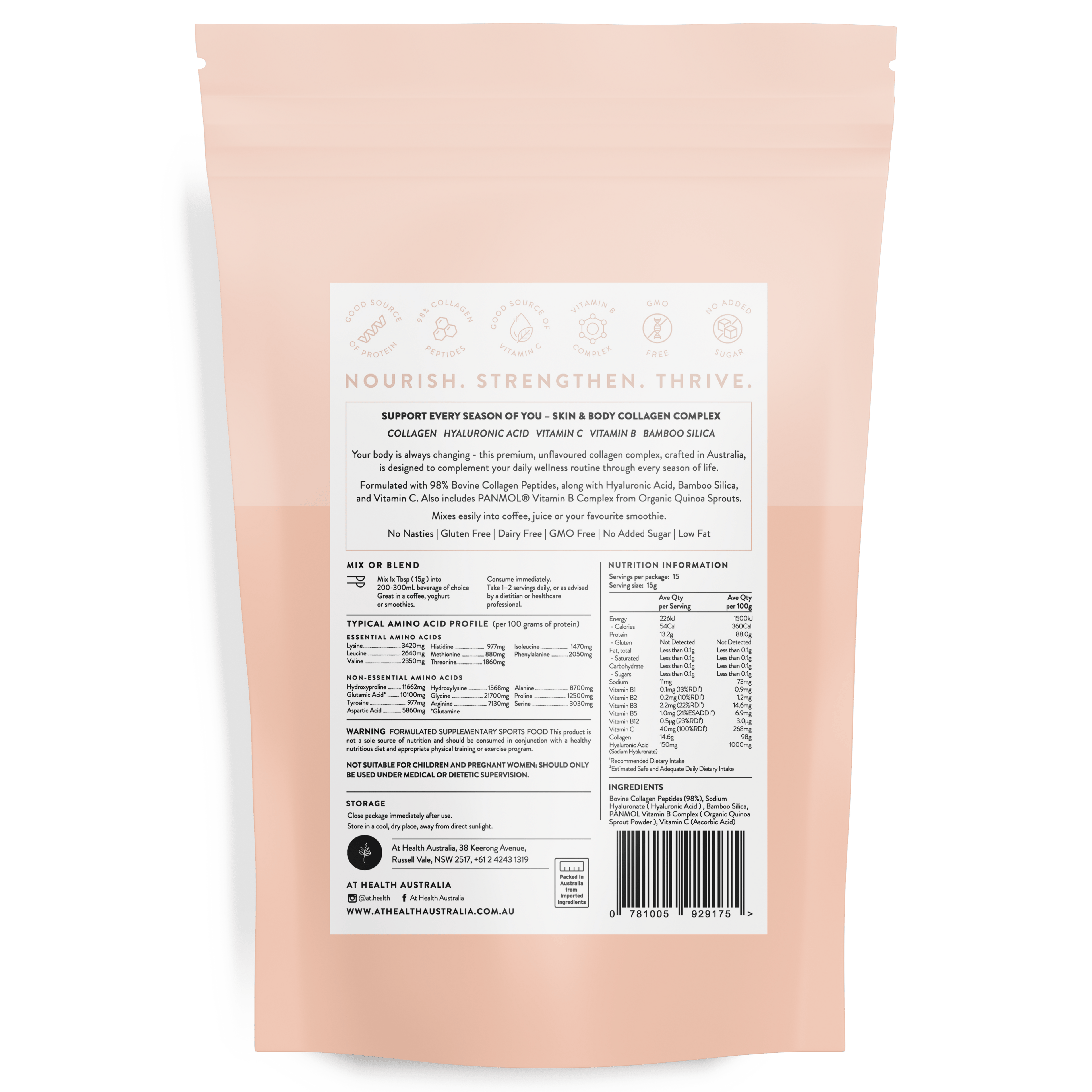 At Health Australia Collagen Blend Align+ Body Collagen Complex 225g ( 15 serves )