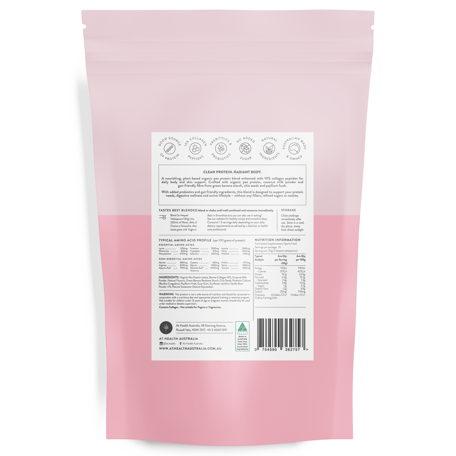 At Health Australia Collagen Protein Radiant Body Protein Powder + Collagen - Vanilla Bean