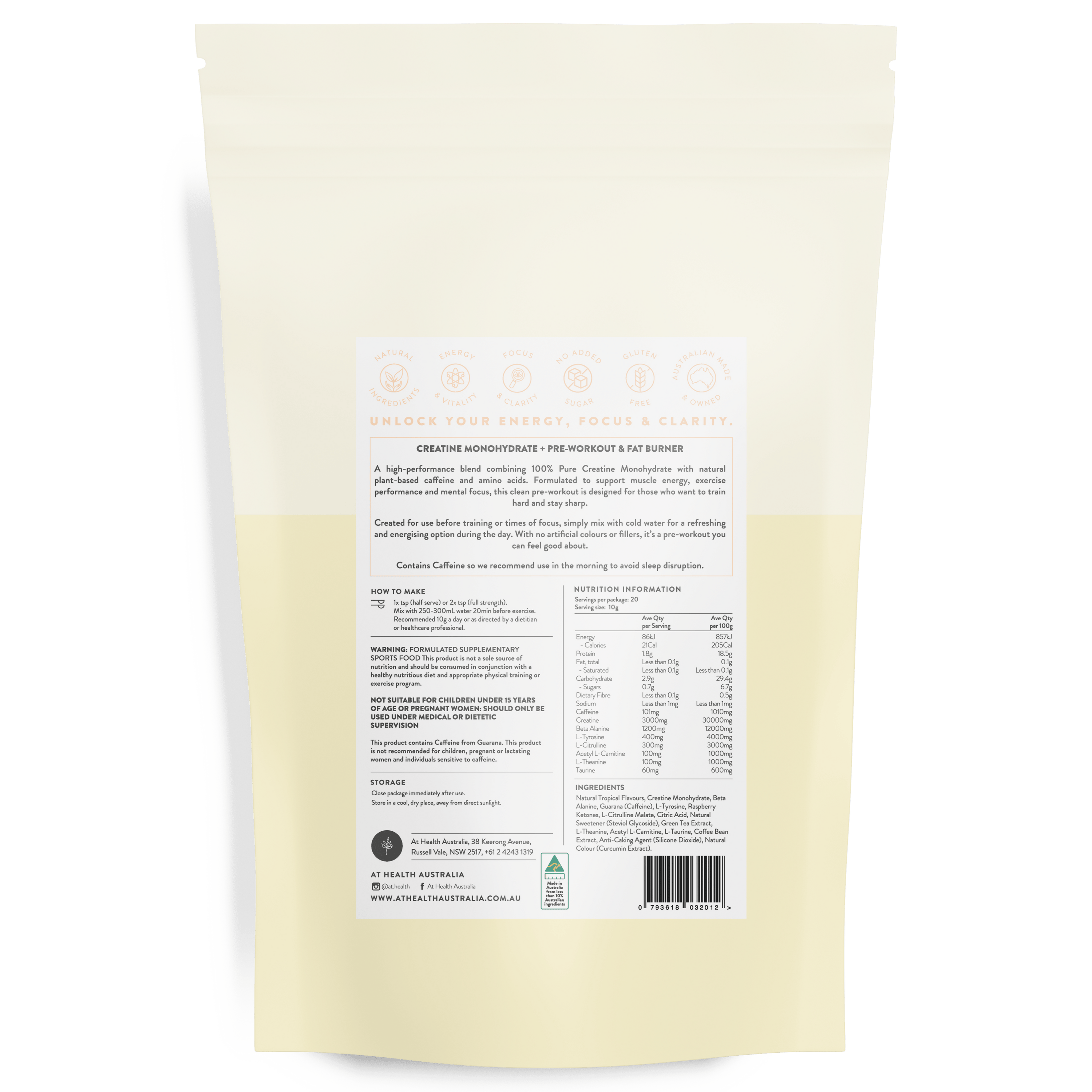 At Health Australia Health Supplement Energy+ Focus Creatine Complex - PreWorkout Blend