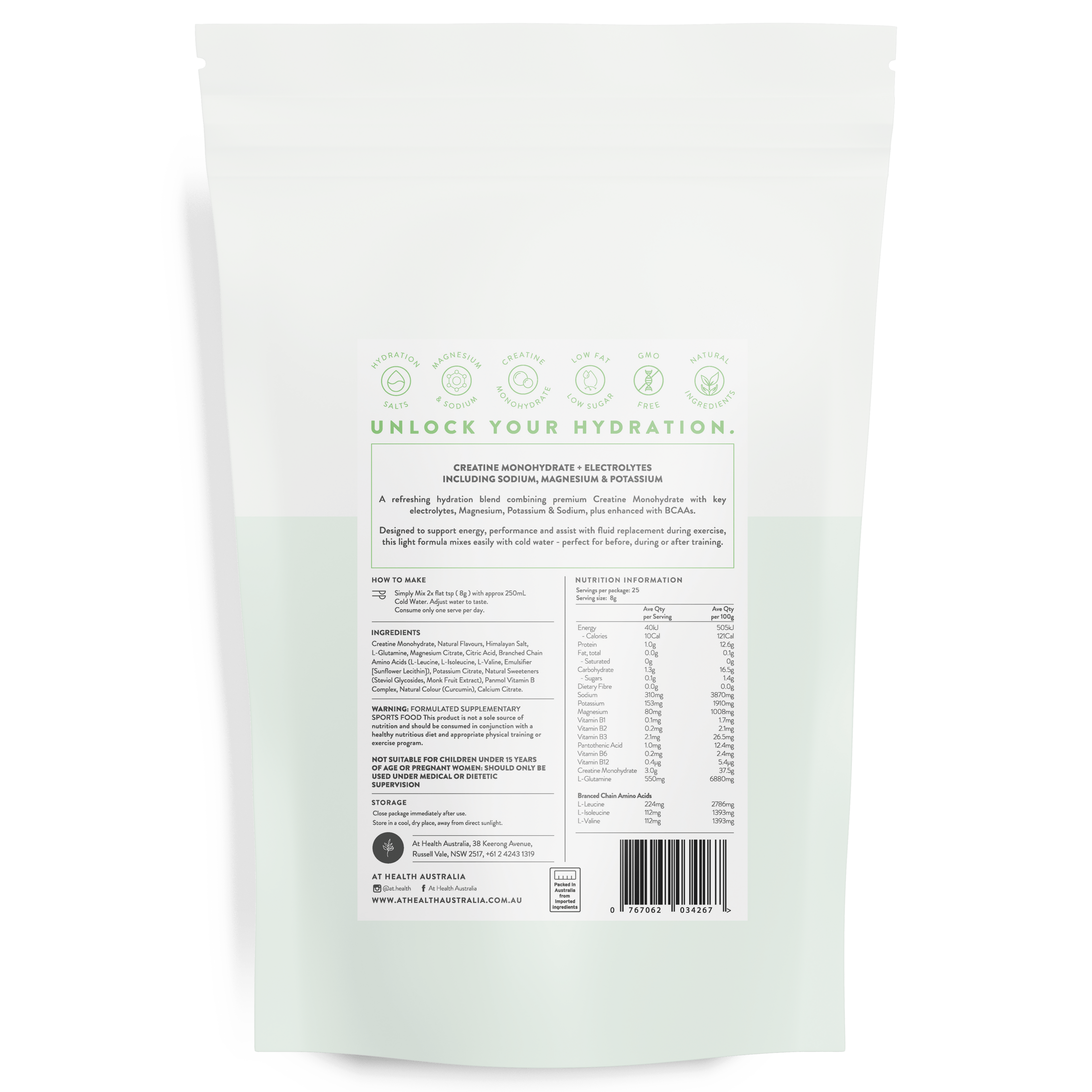 At Health Australia Health Supplement Hydrate+ Replenish Creatine Complex - Electrolytes Blend