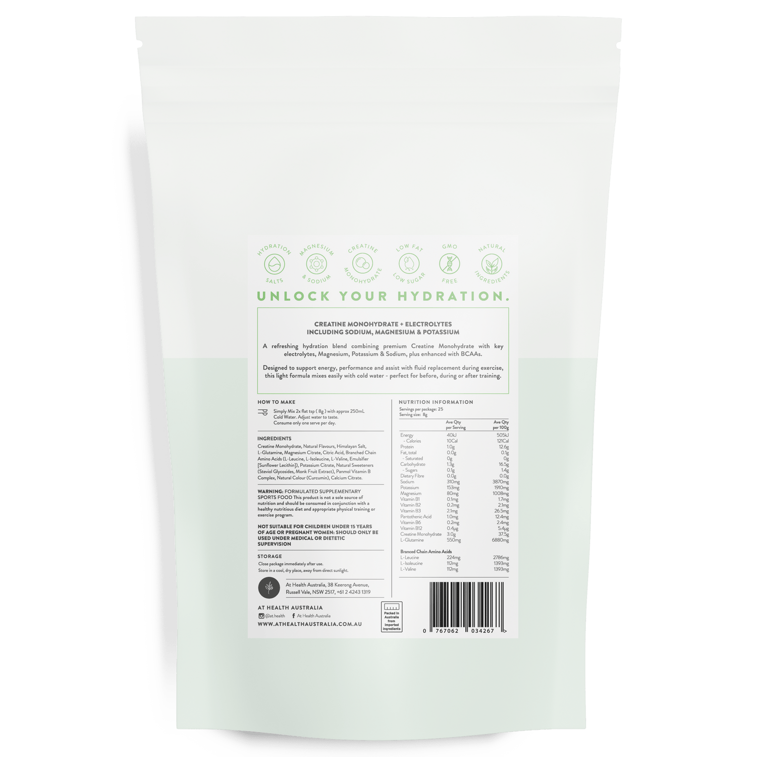 At Health Australia Health Supplement Hydrate+ Replenish Creatine Complex - Electrolytes Blend