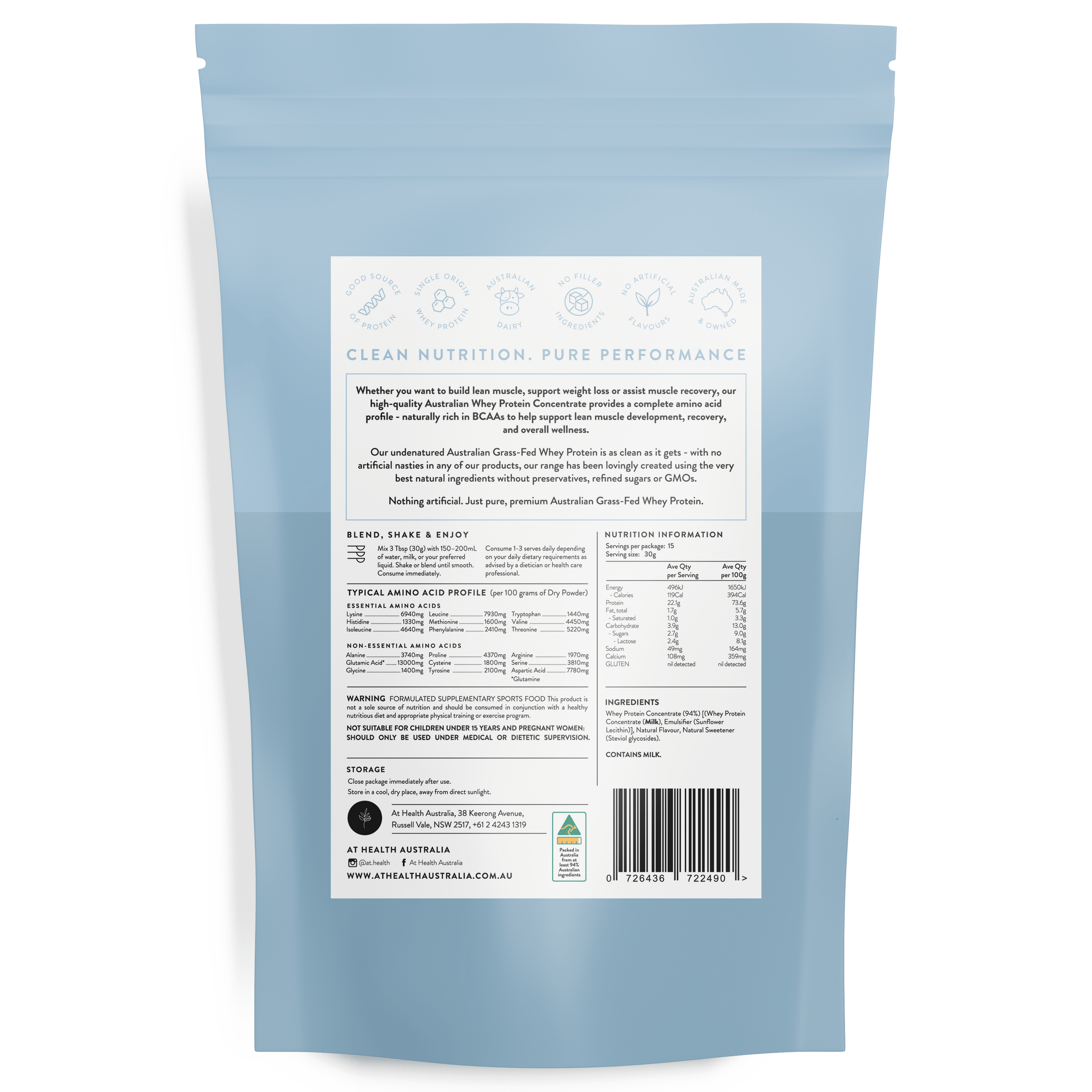 At Health Australia Pty Ltd Australian Grass-Fed Whey Protein Concentrate - Vanilla Crème
