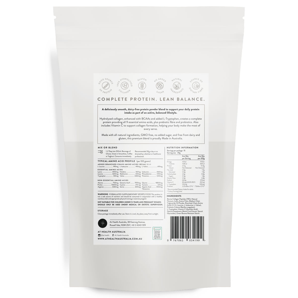 At Health Australia Pty Ltd Collagen Protein Lean Balance Protein Powder - Vanilla