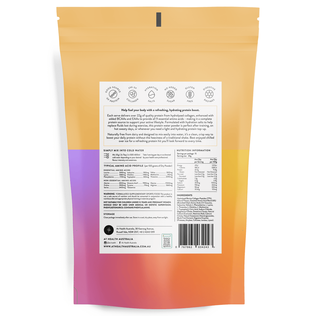 At Health Australia Pty Ltd Protein Water Passion Mango Protein Water with Collagen, Hydration Salts &amp; BCAA - Passion Mango