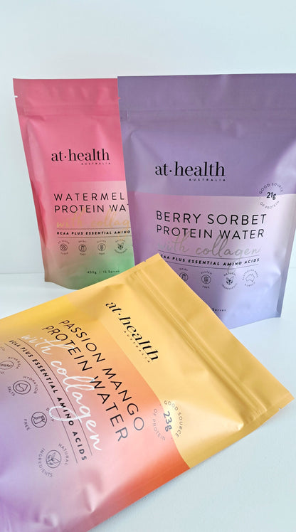 At Health Australia Pty Ltd Protein Water Protein Water with Collagen, Hydration Salts &amp; BCAA - Berry Sorbet