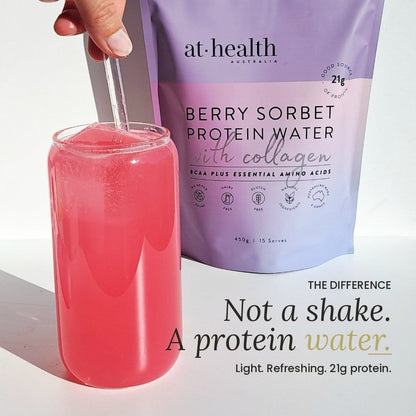 At Health Australia Pty Ltd Protein Water Protein Water with Collagen, Hydration Salts &amp; BCAA - Berry Sorbet