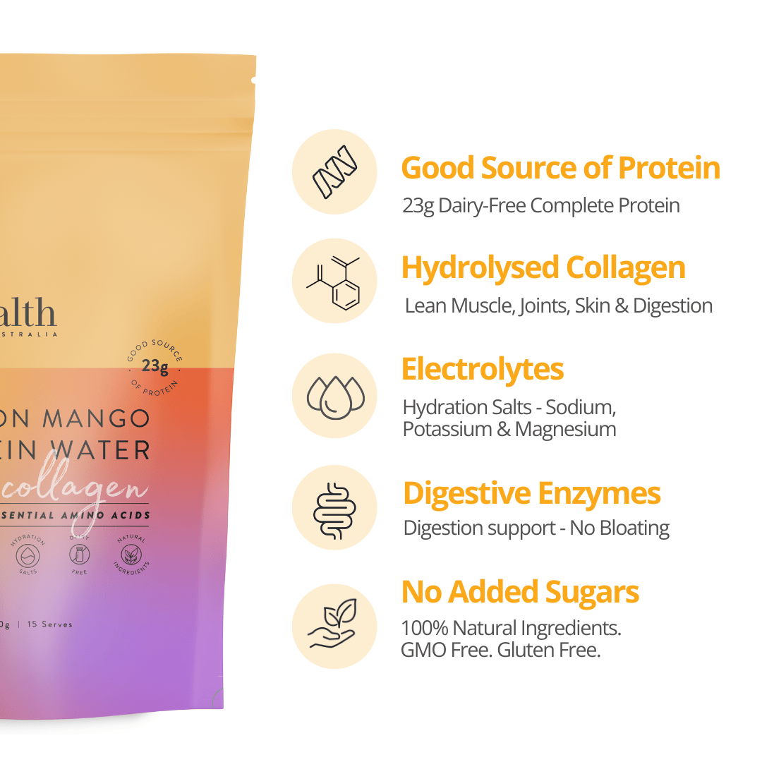 At Health Australia Pty Ltd Protein Water Protein Water with Collagen, Hydration Salts &amp; BCAA - Passion Mango