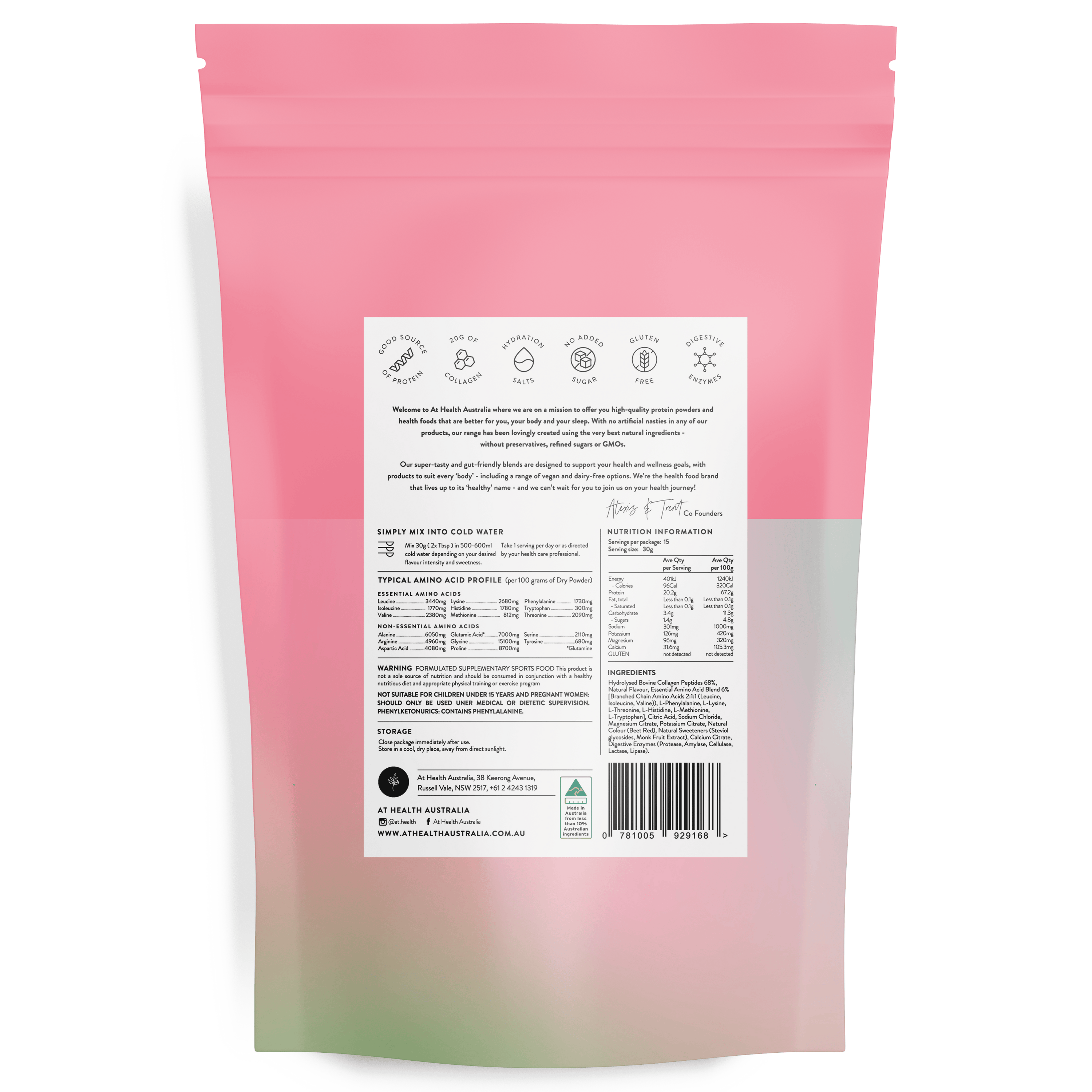 At Health Australia Pty Ltd Protein Water Protein Water with Collagen, Hydration Salts &amp; BCAA - Watermelon