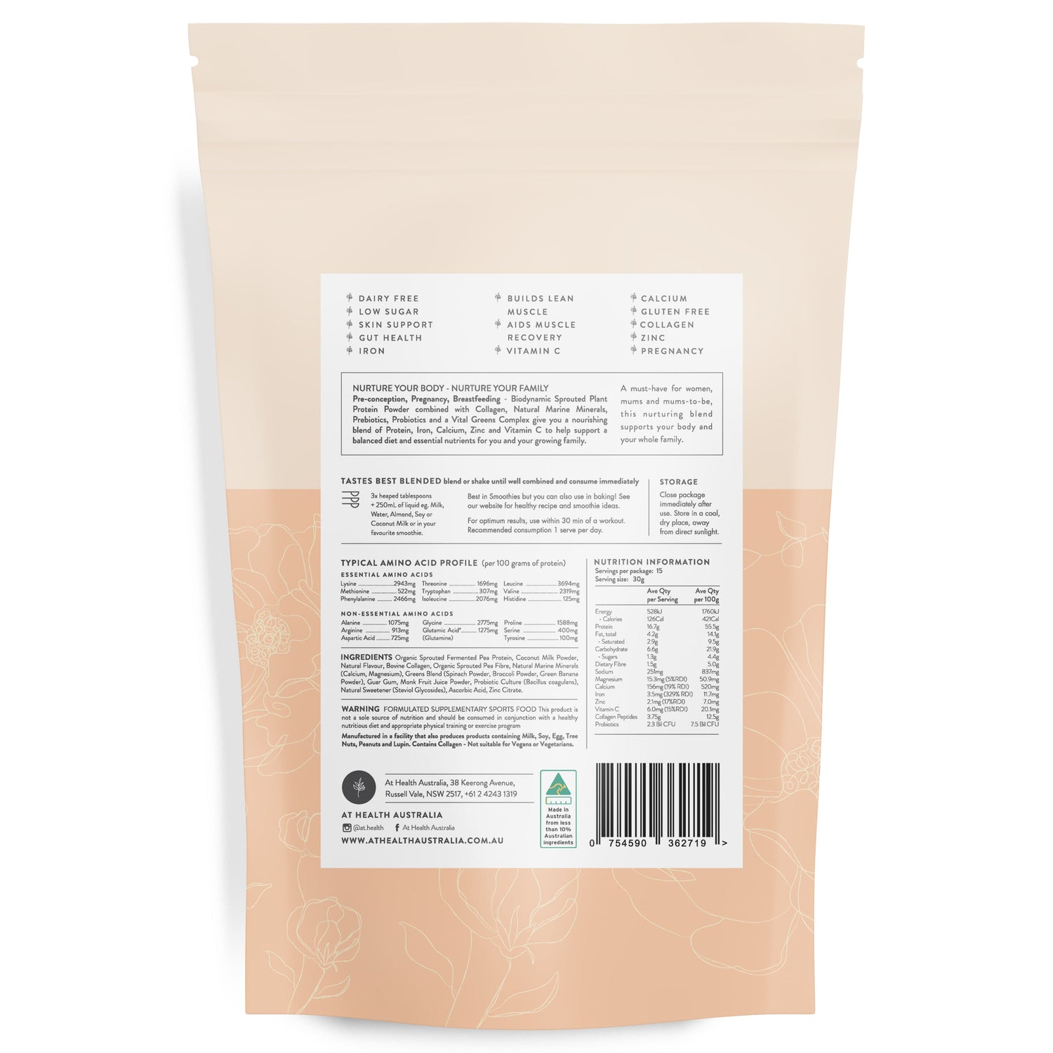 At Health Australia SMALL (450g ) 15 serves Nurture Protein with Collagen - Vanilla Crème Caramel