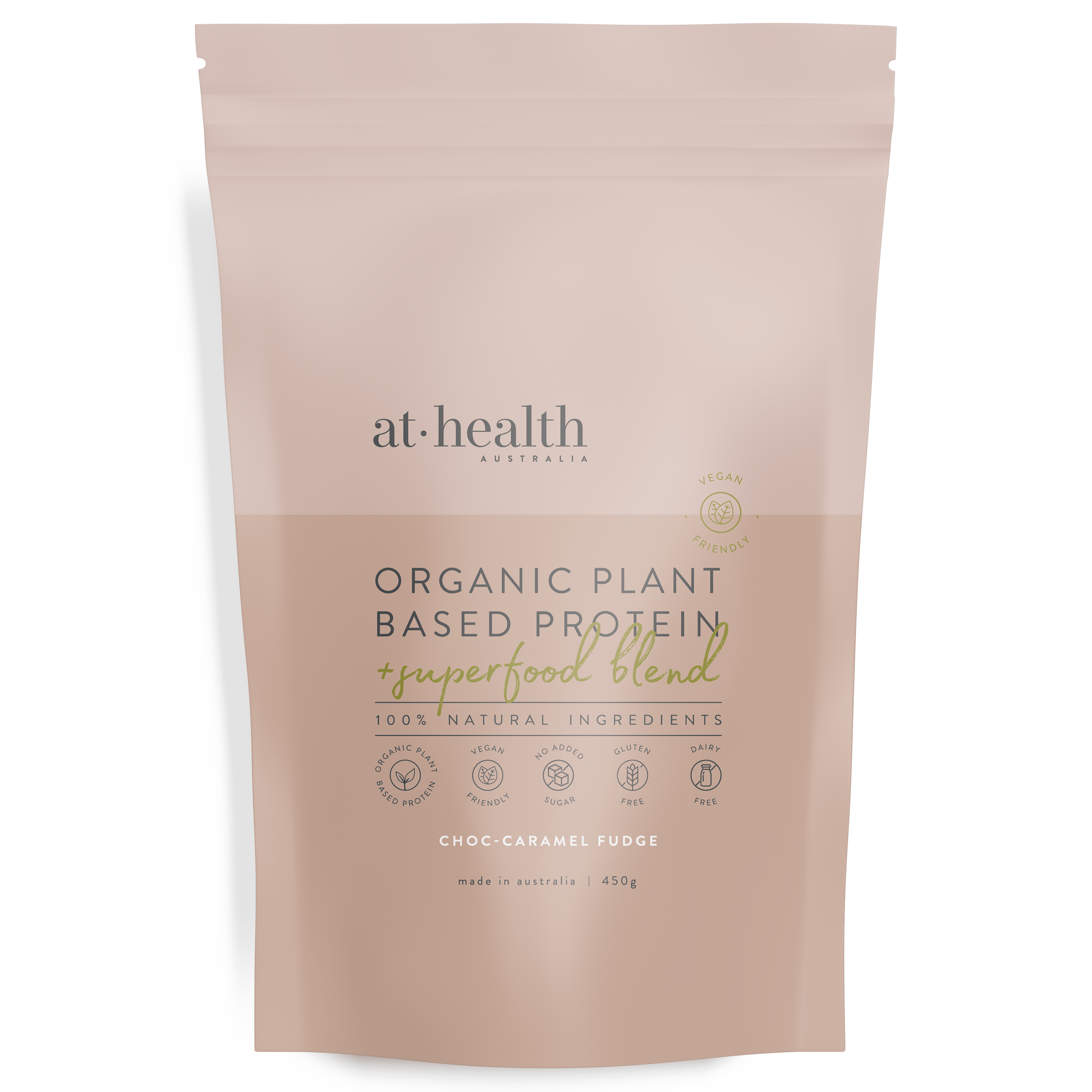 At Health Australia Vegan Vegan Organic Plant Based Protein Powder - Choc-Caramel Fudge
