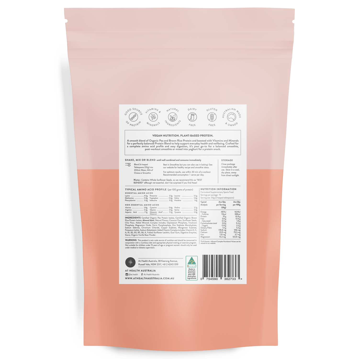 At Health Australia Vegan Vegan Organic Plant Based Protein Powder - Vanilla &amp; Almond