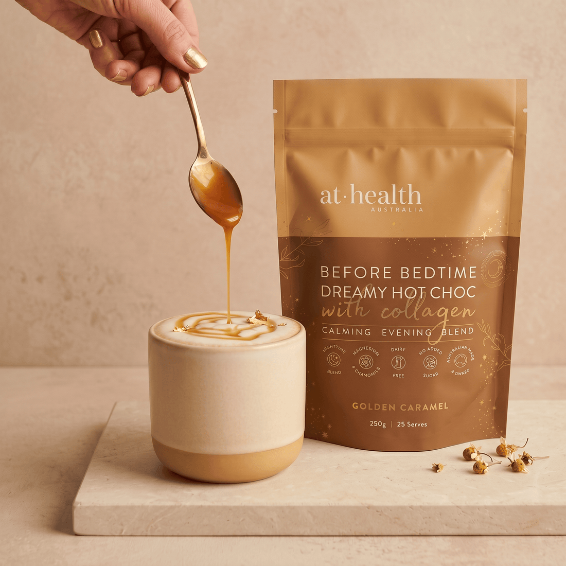 At Health Australia Wellness Before Bedtime Dreamy Hot Chocolate with Collagen - Golden Caramel