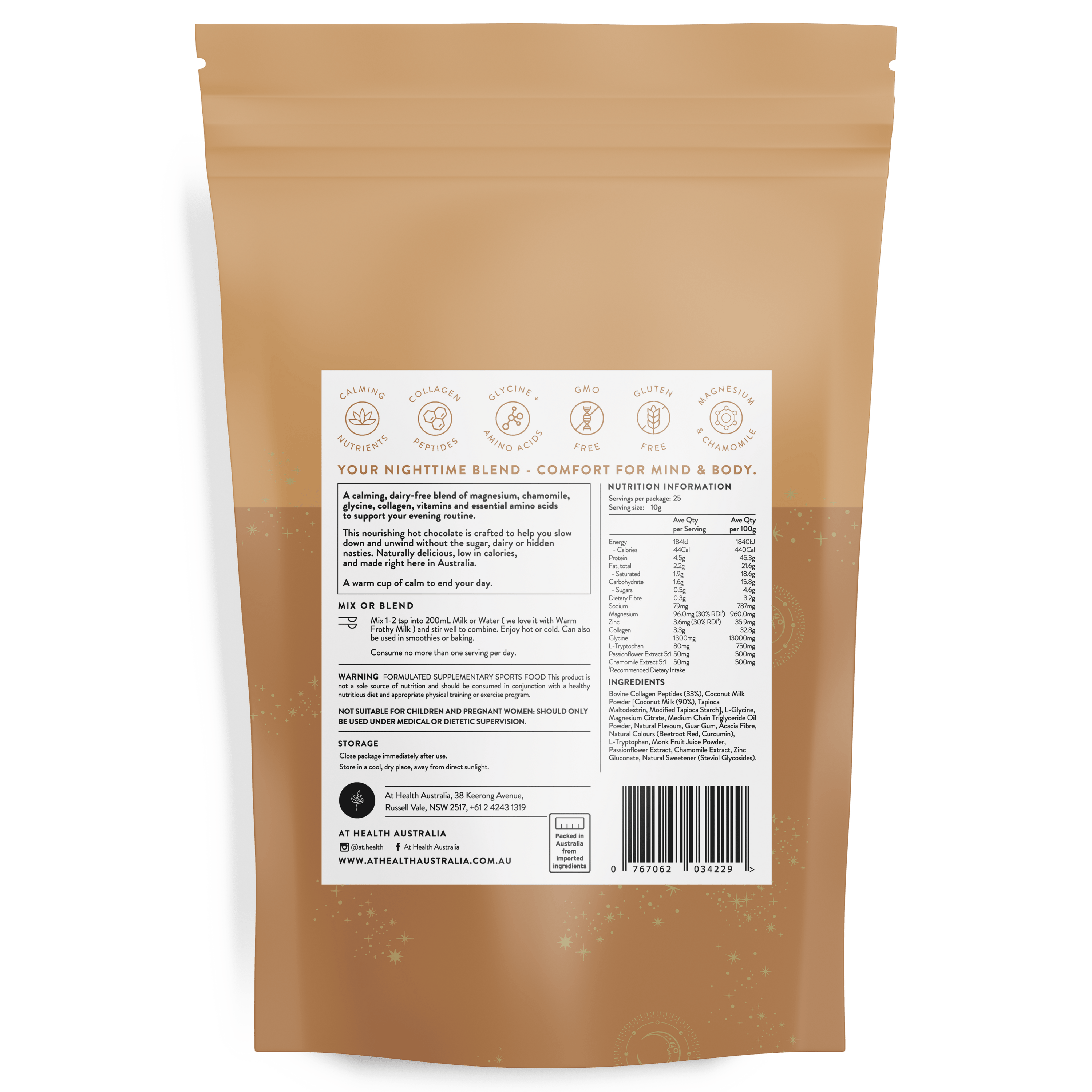 At Health Australia Wellness Before Bedtime Dreamy Hot Chocolate with Collagen - Golden Caramel