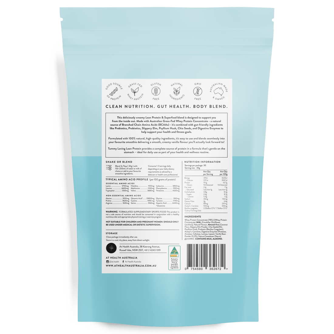 At Health Australia Whey Tummy Loving Lean Protein - Vanilla Bean &amp; Chia