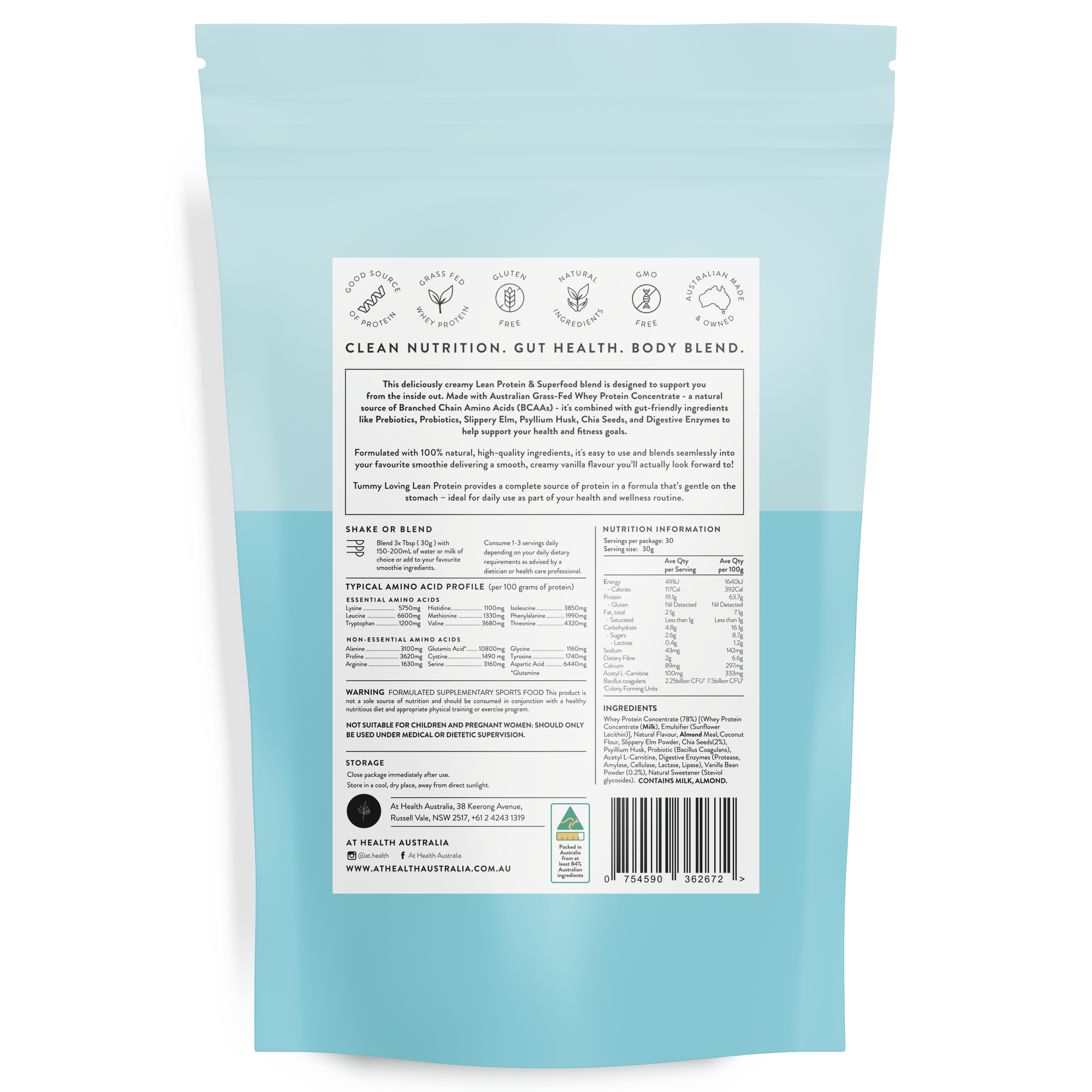 At Health Australia Whey Tummy Loving Lean Protein - Vanilla Bean &amp; Chia