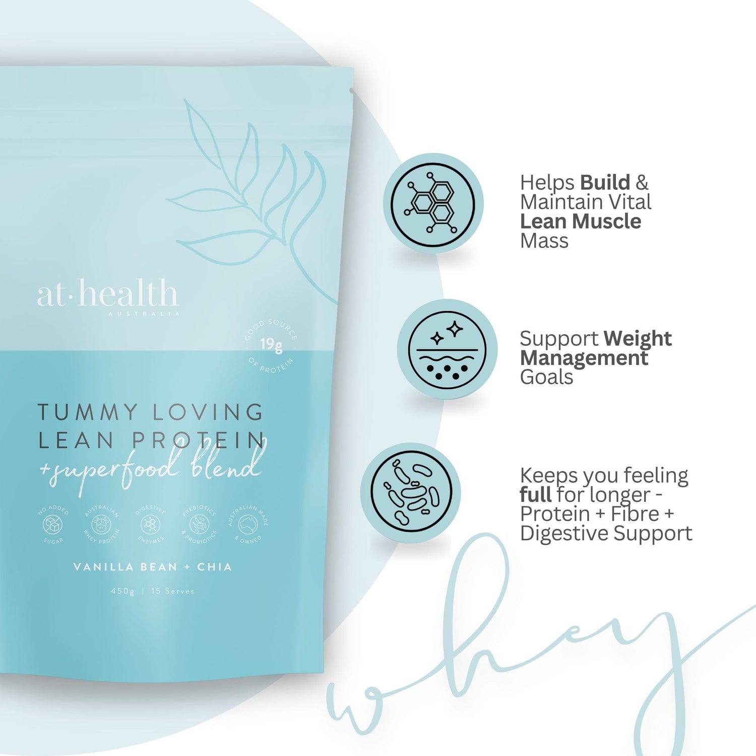 At Health Australia Whey Tummy Loving Lean Protein - Vanilla Bean &amp; Chia